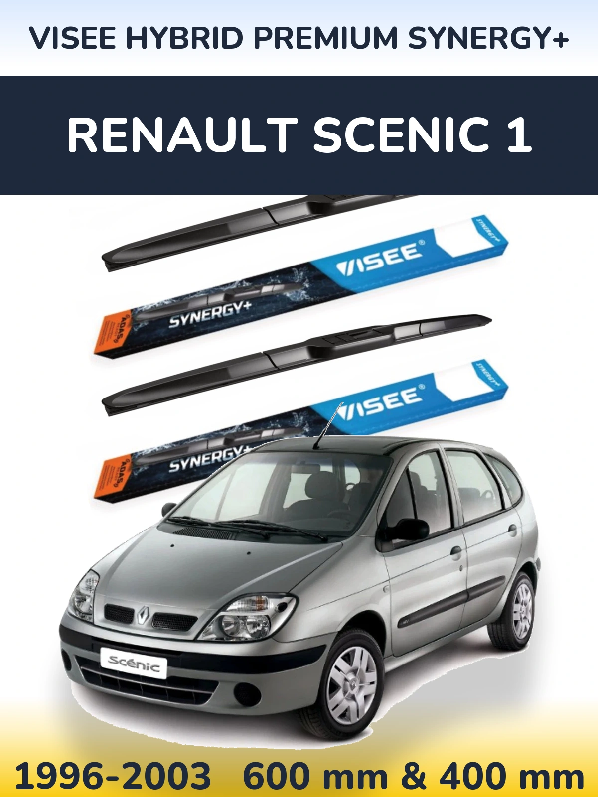 Комплект передніх щіток VISEE HYBRID PREMIUM SYNERGY+ 600 & 400 мм для Renault Scenic 1 1996-2003