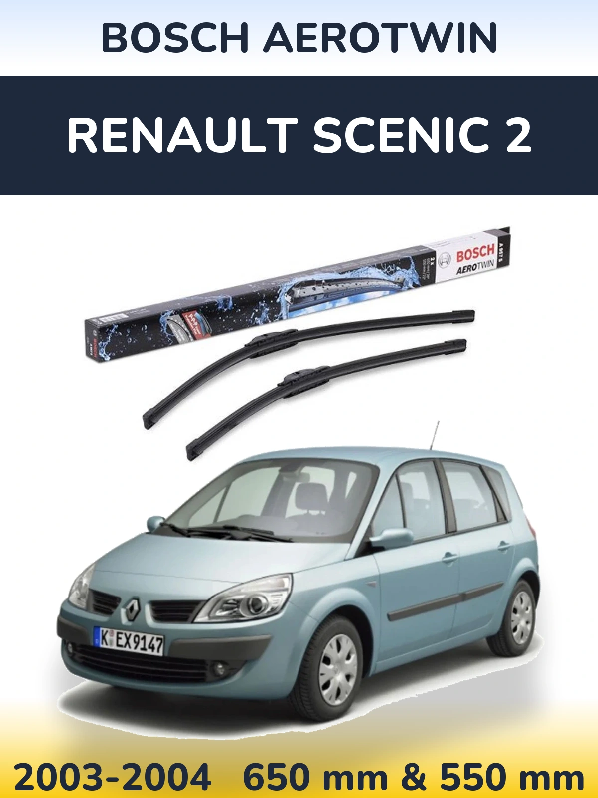 Комплект передних дворников BOSCH AeroTwin 650 & 550 мм для Renault Scenic 2 2003-2004