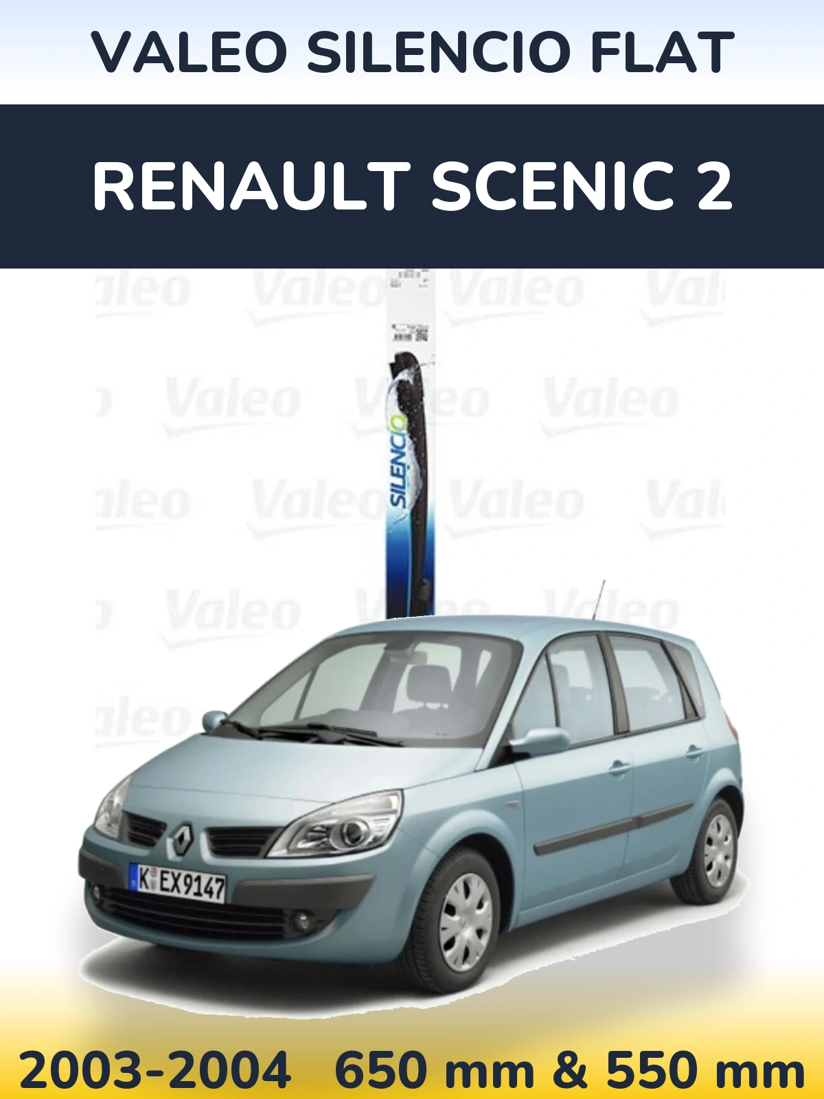 Комплект передніх щіток Valeo Silencio Flat 650 & 550 мм для Renault Scenic 2 2003-2004