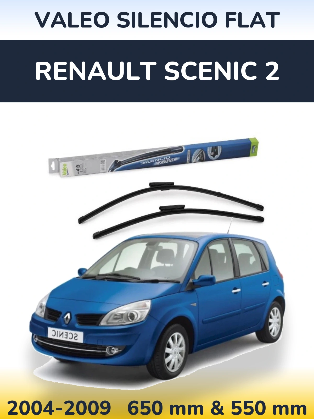 Front wiper blade set Valeo Silencio Flat 650 & 550 мм for Renault Scenic 2 2004-2009