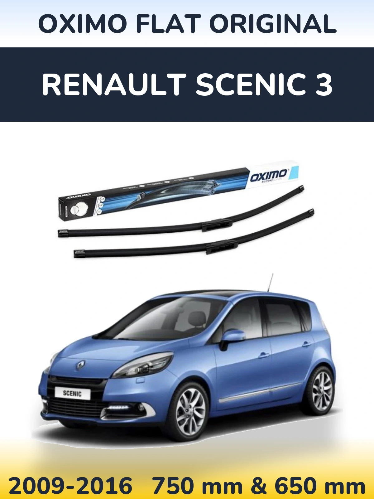 Front wiper blade set Oximo Flat Original 750 & 650 мм for Renault Scenic 3 2009-2016