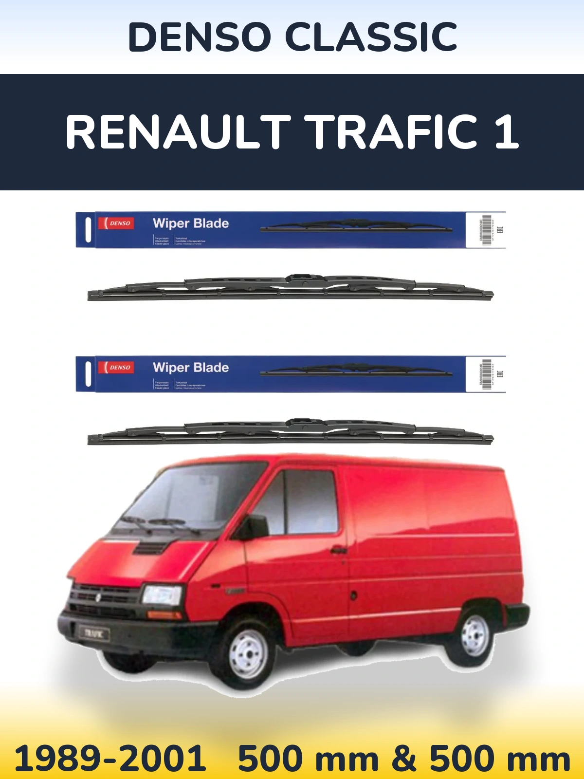 Front wiper blade set Denso Classic 500 & 500 mm for Renault Trafic 1 1989-2001