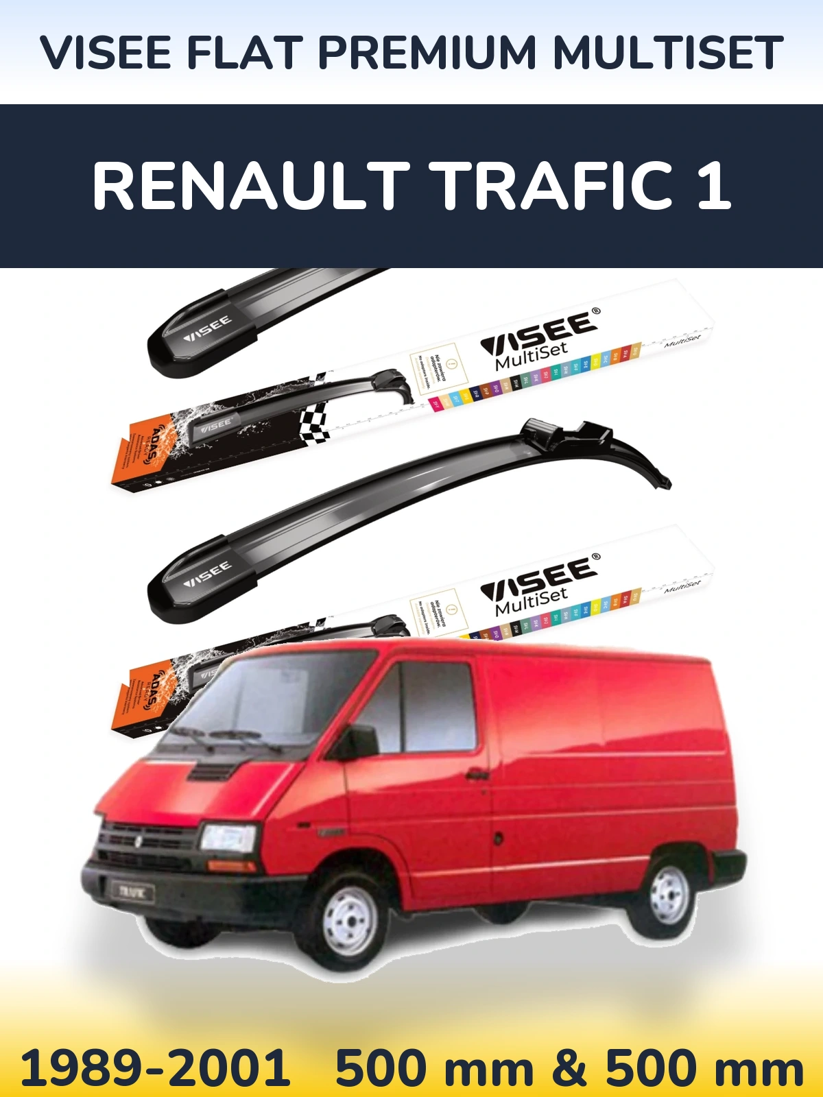 Front wiper blade set VISEE FLAT PREMIUM MultiSet 500 & 500 mm for Renault Trafic 1 1989-2001