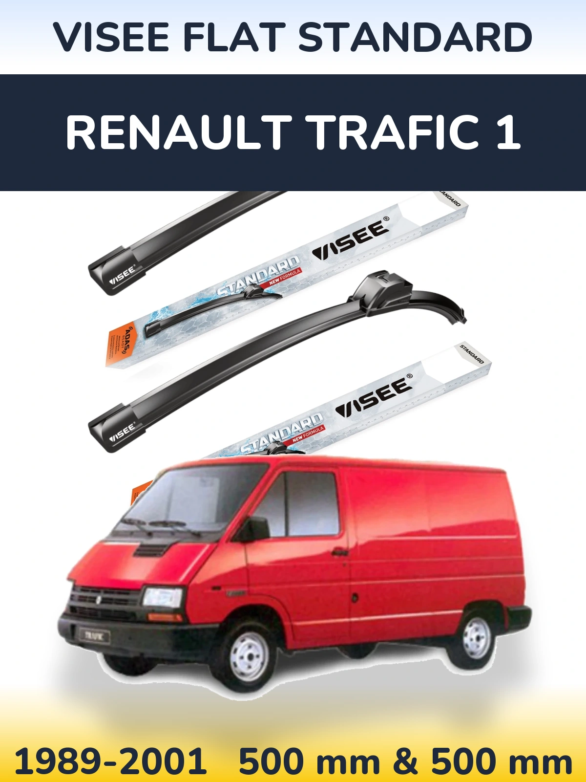 Front wiper blade set VISEE FLAT STANDARD 500 & 500 мм for Renault Trafic 1 1989-2001