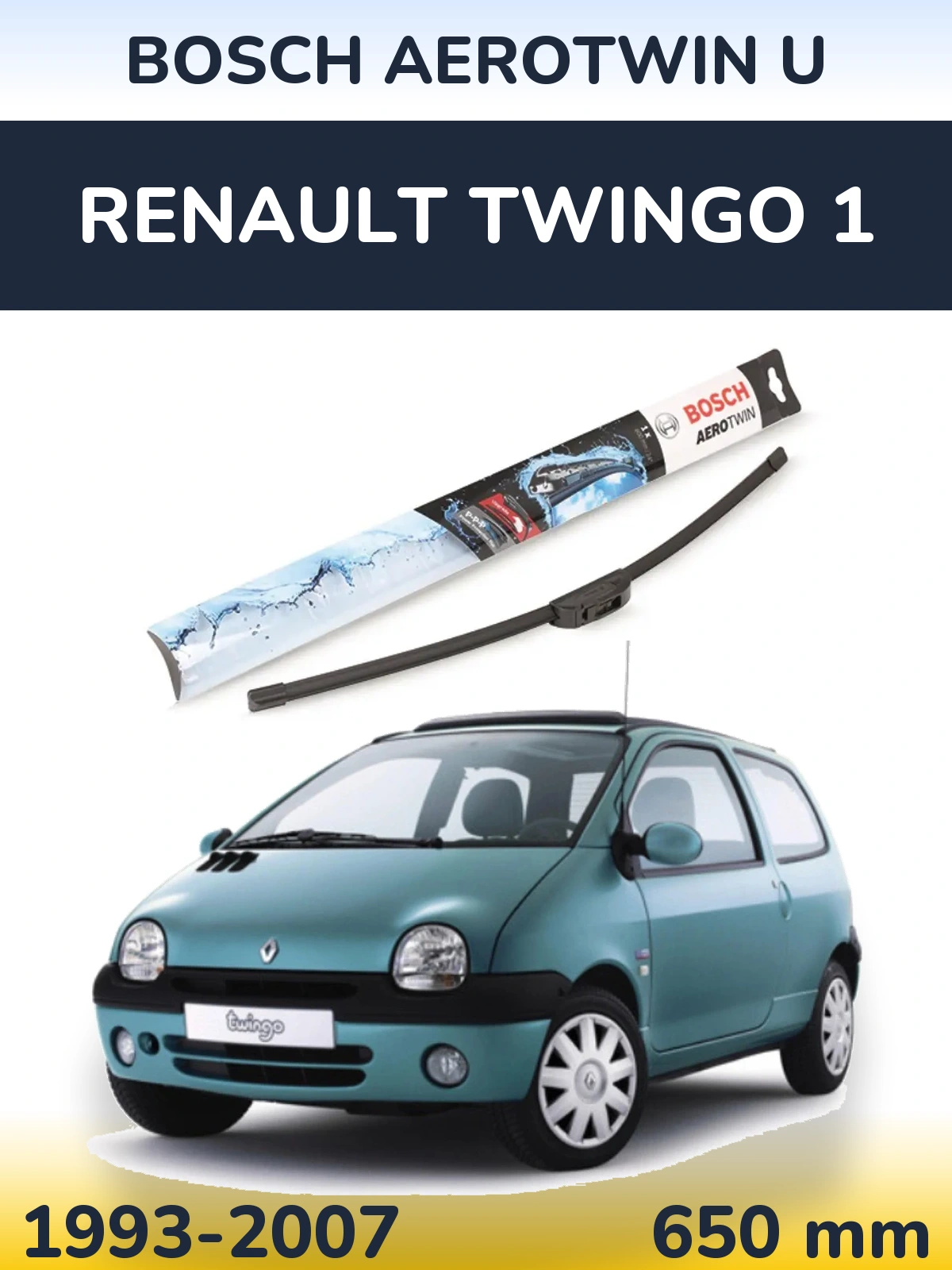 Front wiper blade BOSCH AeroTwin U 650 мм for Renault Twingo 1 1993-2007
