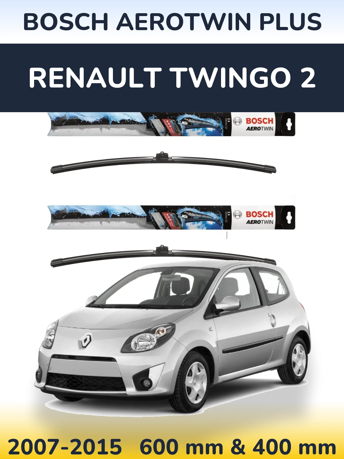 Komplet przednich wycieraczek BOSCH AeroTwin Plus 600 & 400 mm do Renault Twingo 2 2007-2015