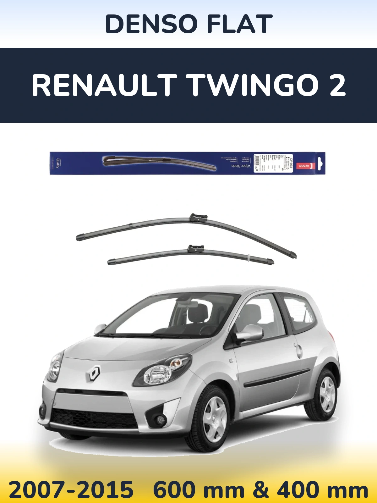 Front wiper blade set Denso Flat 600 & 400 мм for Renault Twingo 2 2007-2015