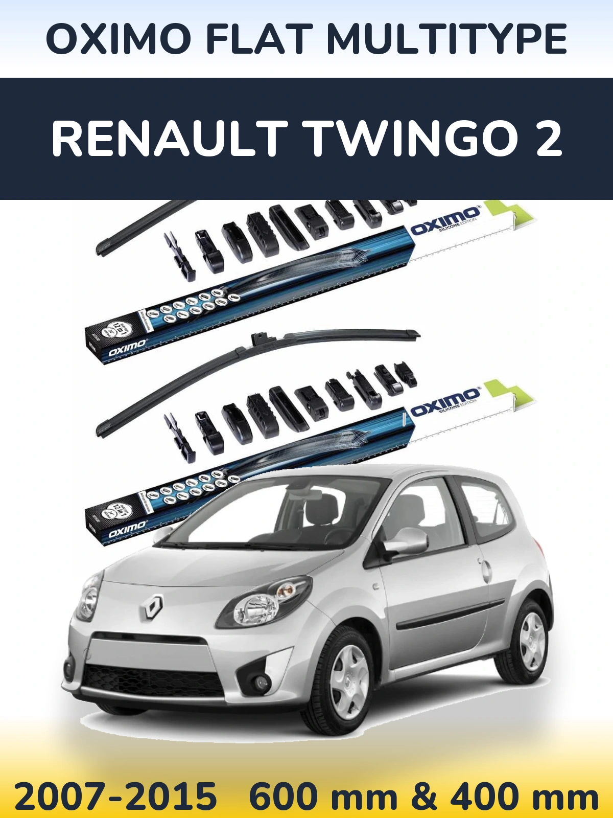 Комплект передних дворников Oximo Flat MultiТипe 600 & 400 мм для Renault Twingo 2 2007-2015