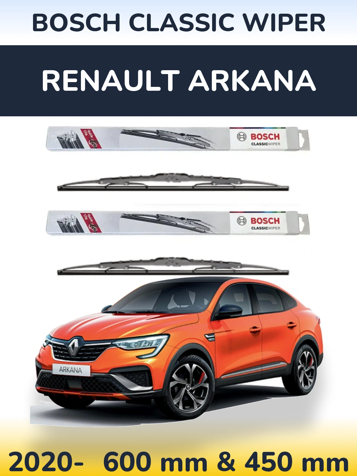Комплект передніх щіток BOSCH Classic Wiper 600 & 450 мм для Renault Arkana 2020-2026