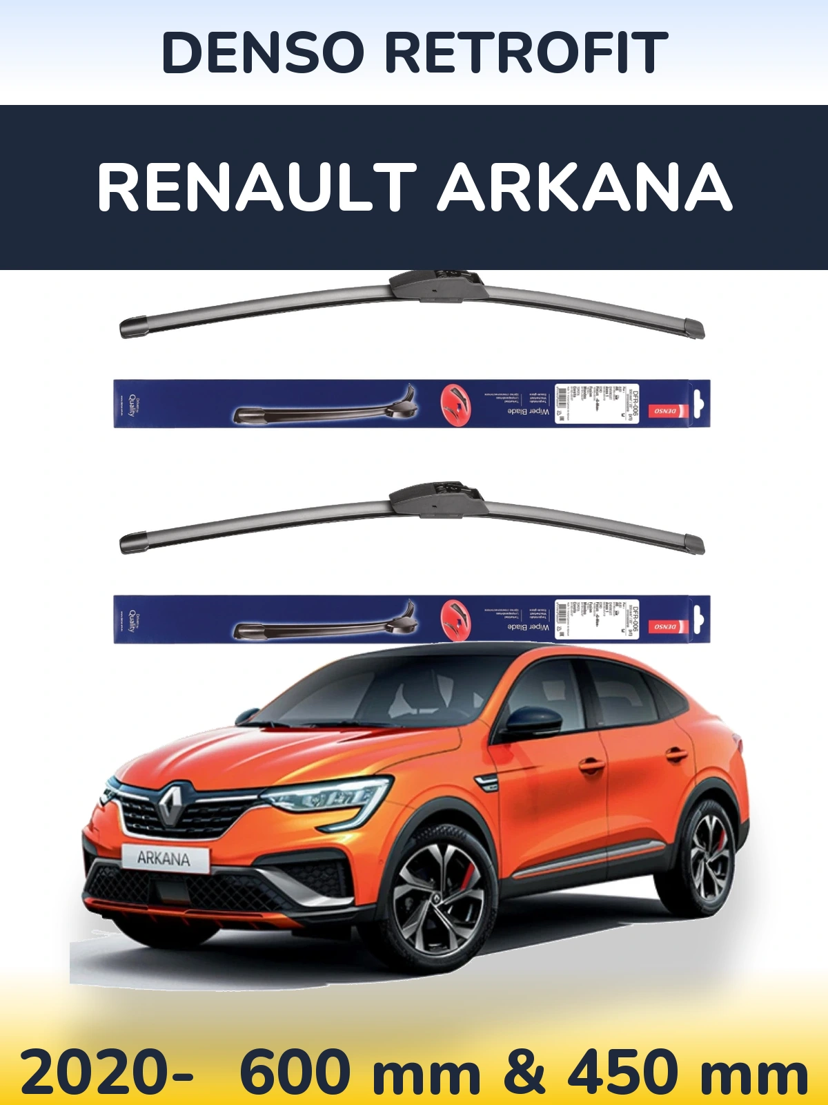 Комплект передніх щіток Denso Retrofit 600 & 450 мм для Renault Arkana 2020-2026