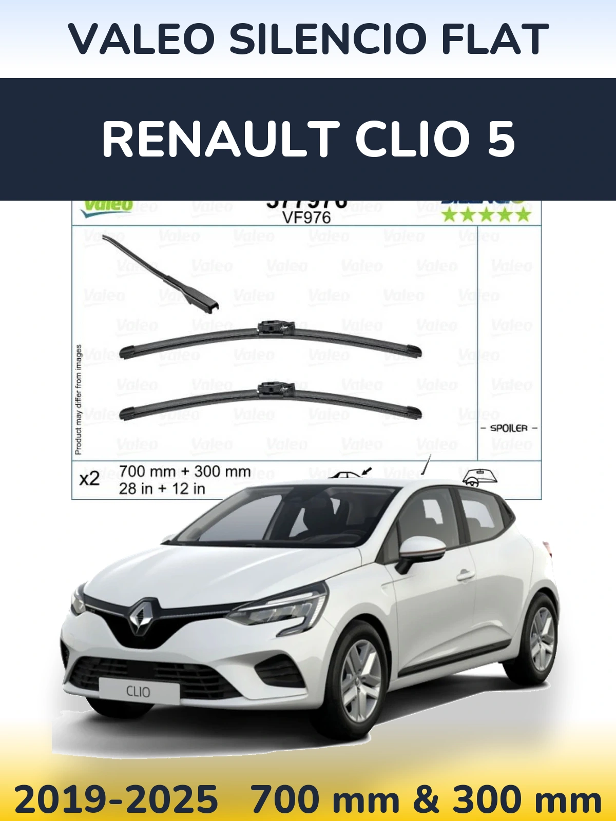 Komplet przednich wycieraczek Valeo Silencio Flat 700 & 300 mm do Renault Clio 5 2019-2025