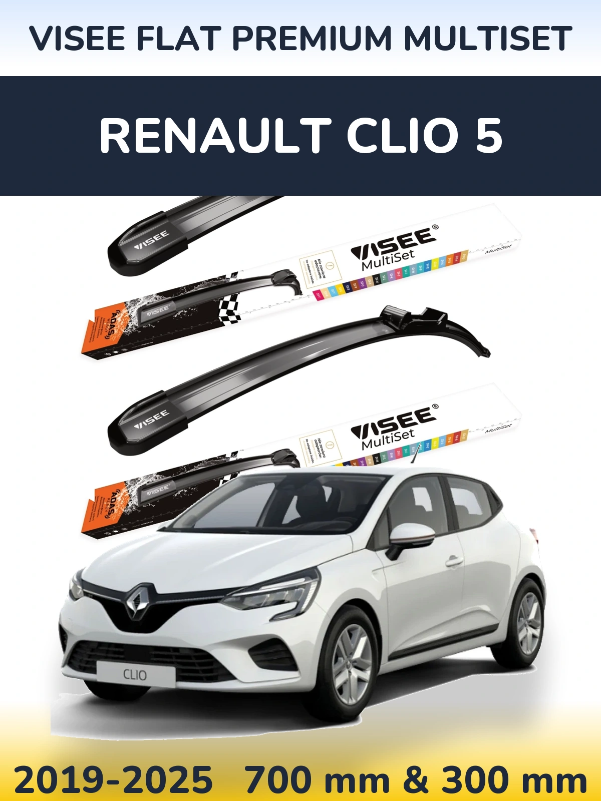 Front wiper blade set VISEE FLAT PREMIUM MultiSet 700 & 300 мм for Renault Clio 5 2019-2025