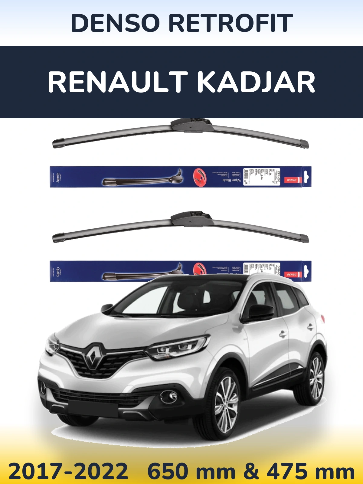Front wiper blade set Denso Retrofit 650 & 475 мм for Renault Kadjar 2017-2022