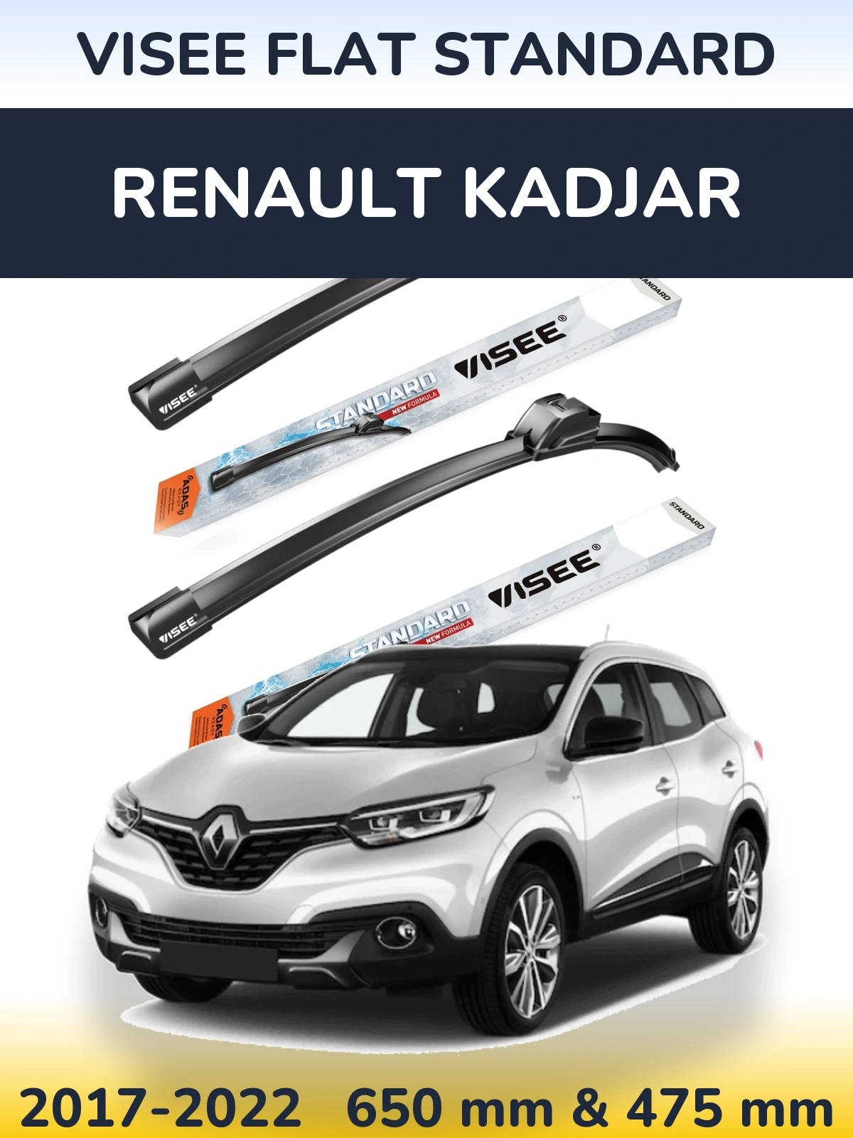 Front wiper blade set VISEE FLAT STANDARD 650 & 475 мм for Renault Kadjar 2017-2022