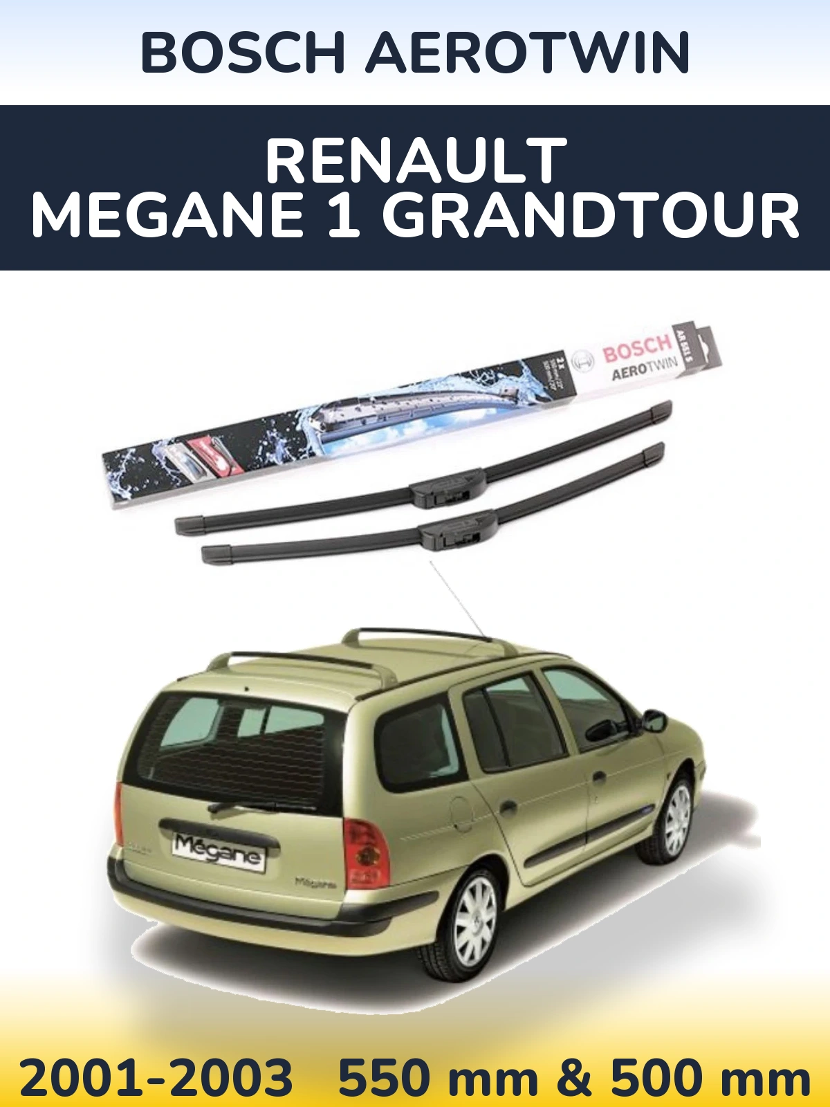 Комплект передніх щіток BOSCH AeroTwin 550 & 500 мм для Renault Megane 1 Grandtour 2001-2003