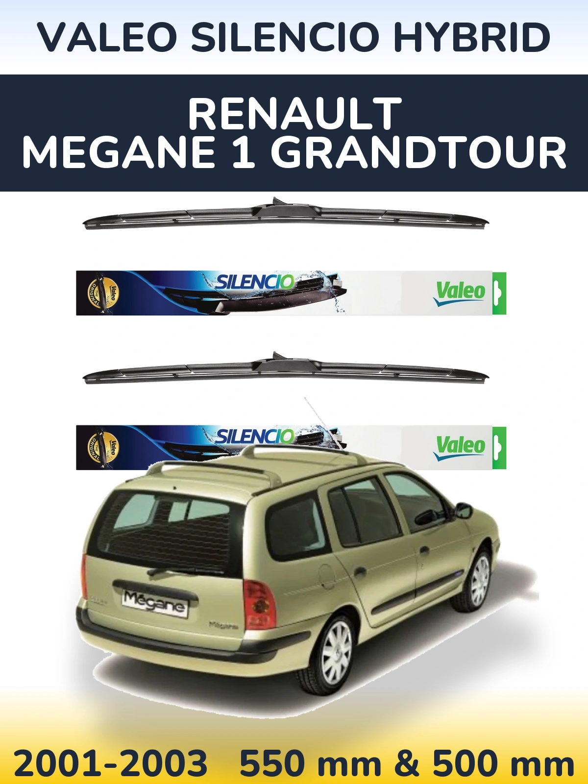 Front wiper blade set Valeo Silencio Hybrid 550 & 500 мм for Renault Megane 1 Grandtour 2001-2003
