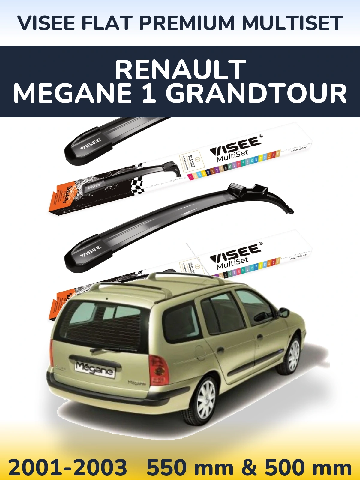 Комплект передніх щіток VISEE FLAT PREMIUM MultiSet 550 & 500 мм для Renault Megane 1 Grandtour 2001-2003