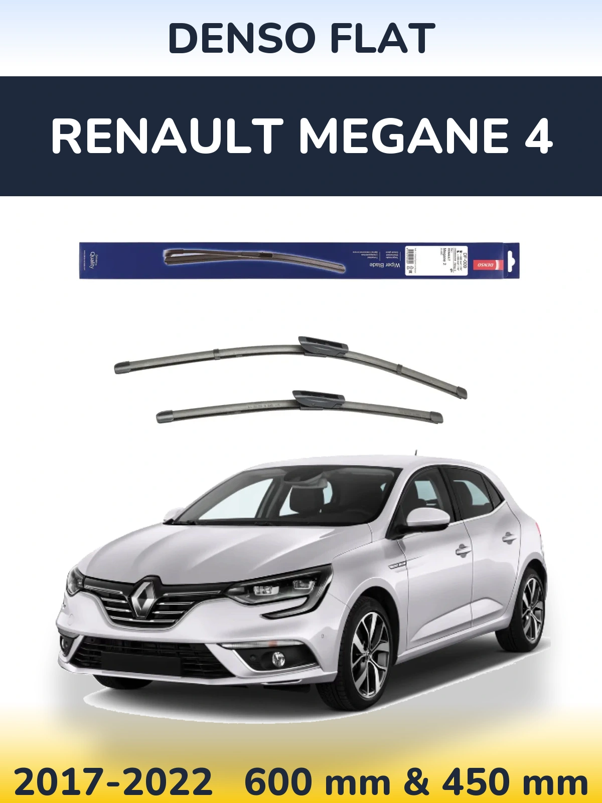 Front wiper blade set Denso Flat 600 & 450 mm for Renault Megane 4 2017-2022