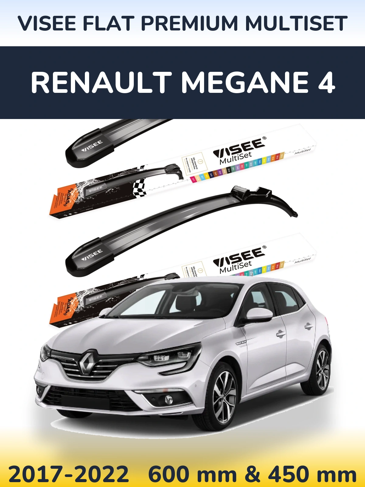 Front wiper blade set VISEE FLAT PREMIUM MultiSet 600 & 450 mm for Renault Megane 4 2017-2022