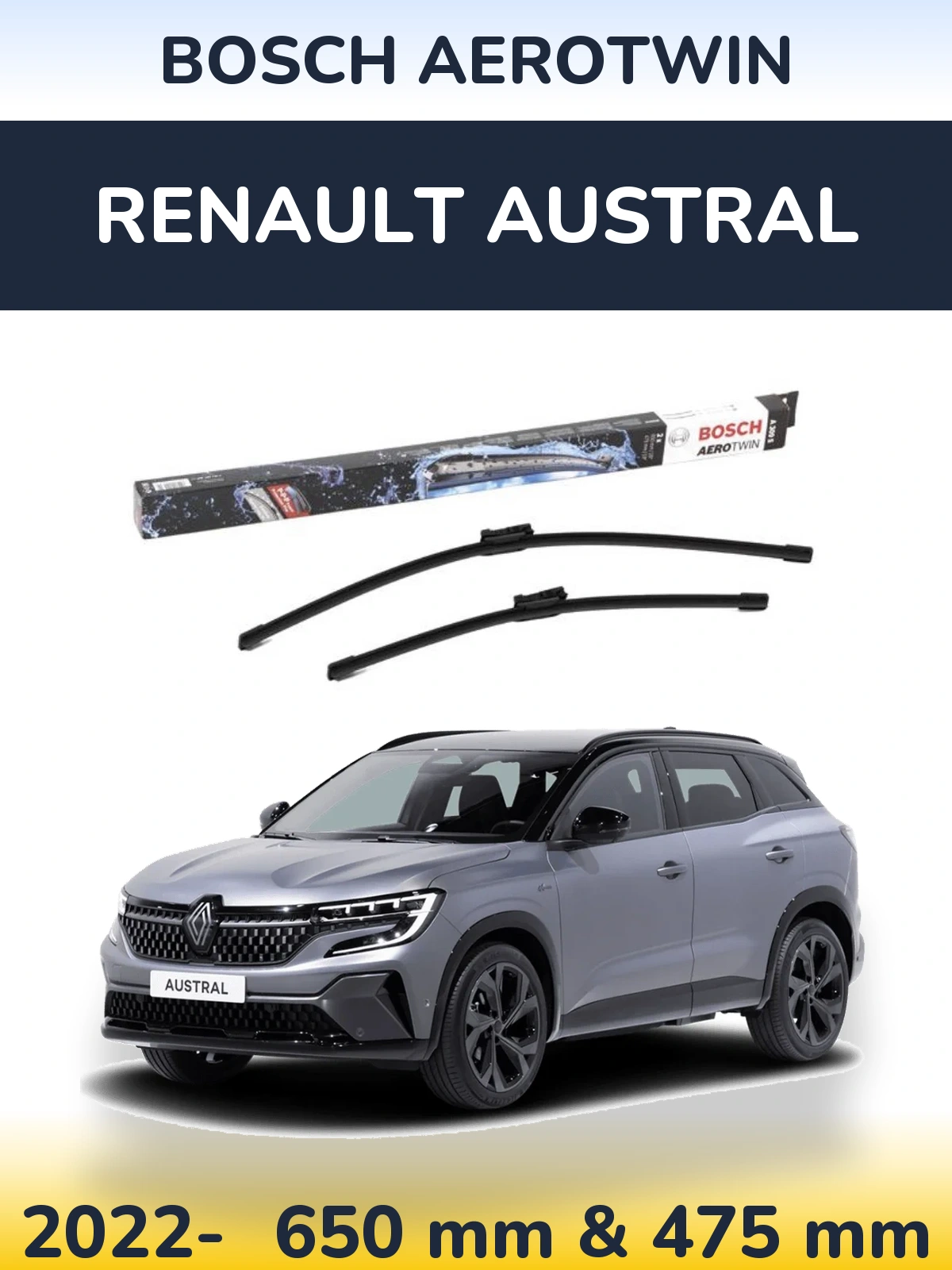 Комплект передних дворников BOSCH AeroTwin 650 & 475 мм для Renault Austral 2022-2026