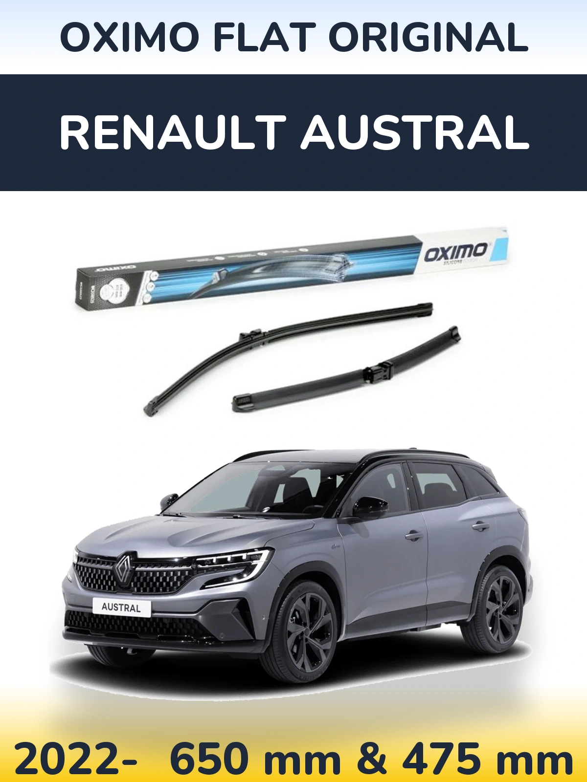Комплект передних дворников Oximo Flat Original 650 & 475 мм для Renault Austral 2022-2026
