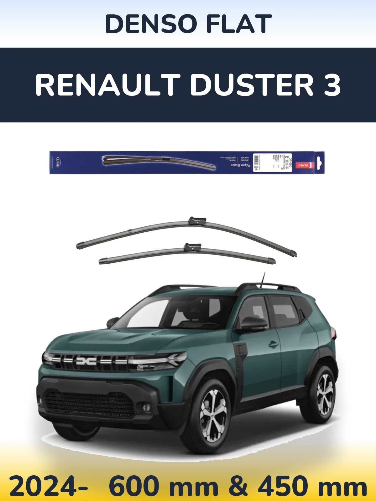 Front wiper blade set Denso Flat 600 & 450 мм for Renault Duster 3 2024-2026