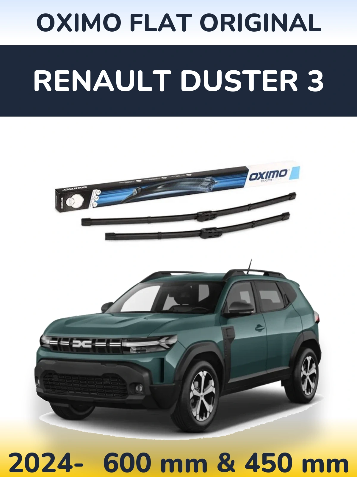 Комплект передних дворников Oximo Flat Original 600 & 450 мм для Renault Duster 3 2024-2026