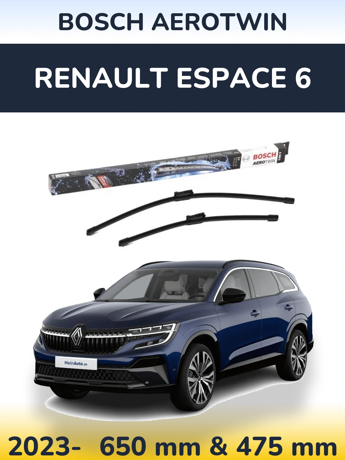 Front wiper blade set BOSCH AeroTwin 650 & 475 мм for Renault Espace 6 2023-2026