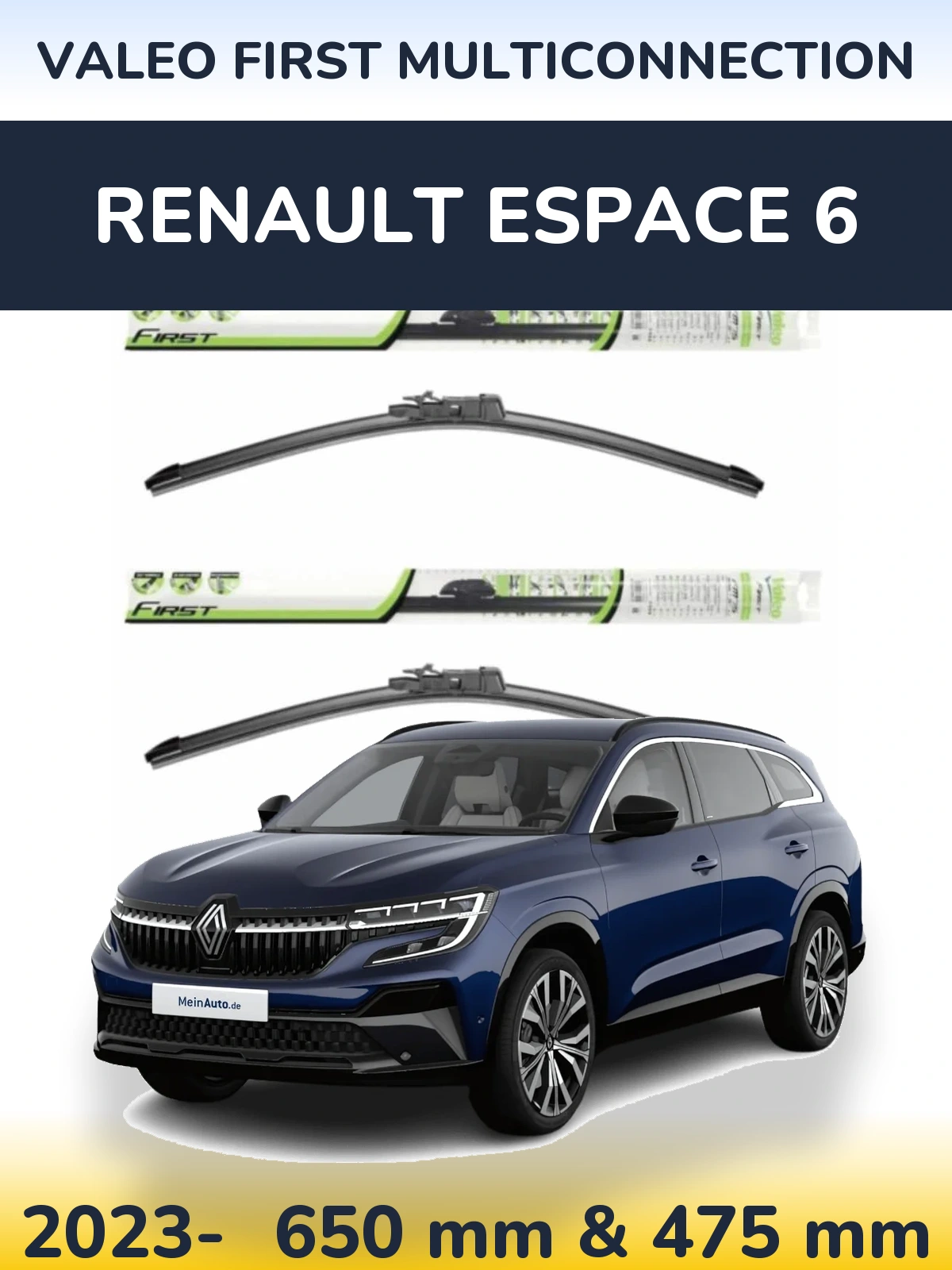 Комплект передних дворников Valeo First MultiConnection 650 & 475 мм для Renault Espace 6 2023-2026