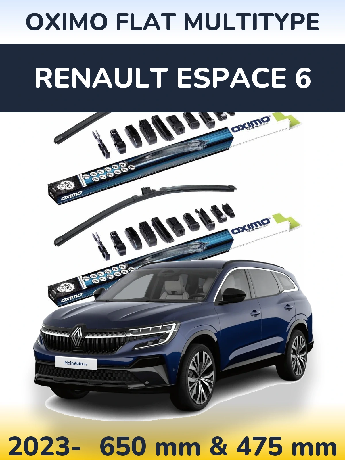 Комплект передніх щіток Oximo Flat MultiТипe 650 & 475 мм для Renault Espace 6 2023-2026