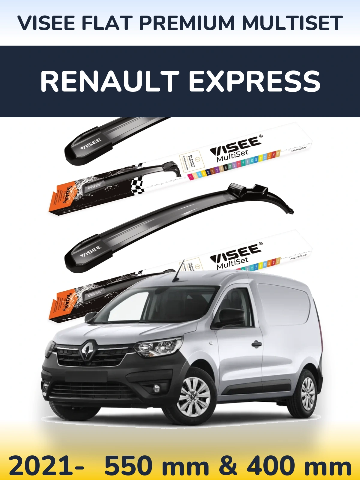 Front wiper blade set VISEE FLAT PREMIUM MultiSet 550 & 400 мм for Renault Express 2021-2026