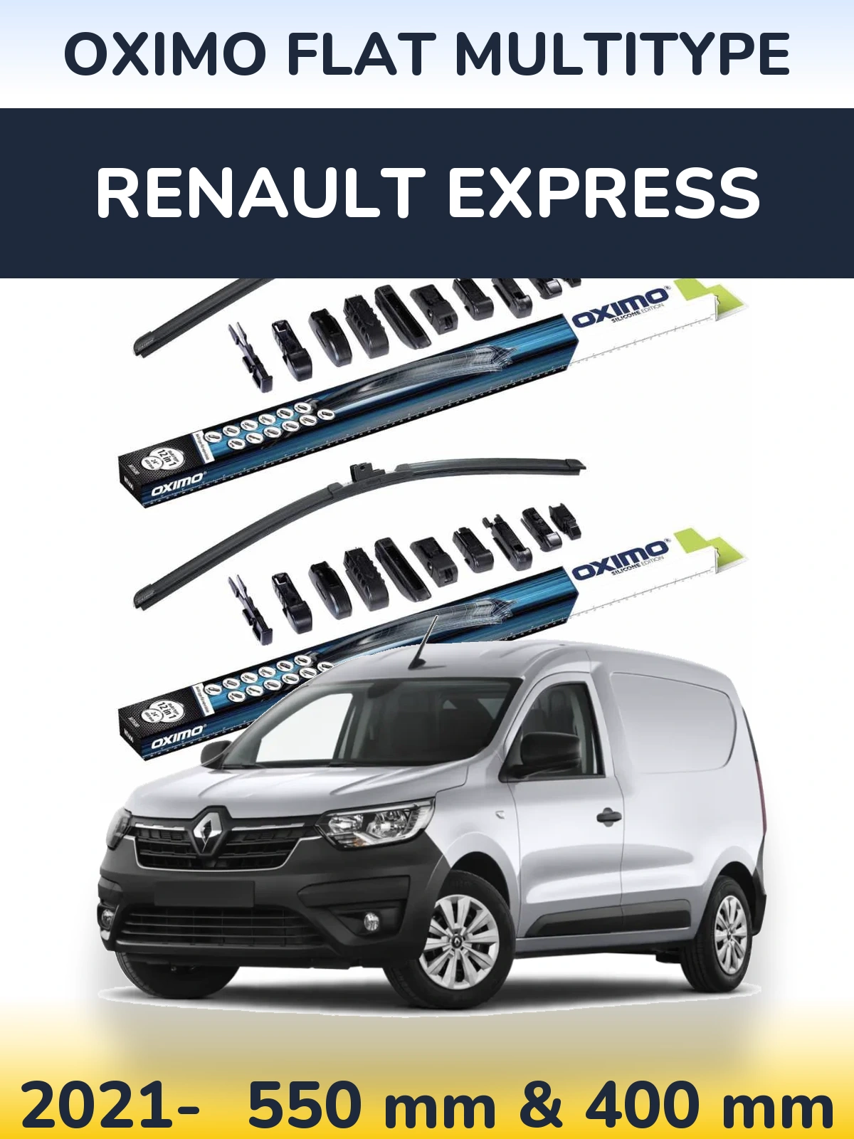 Комплект передніх щіток Oximo Flat MultiТипe 550 & 400 мм для Renault Express 2021-2026