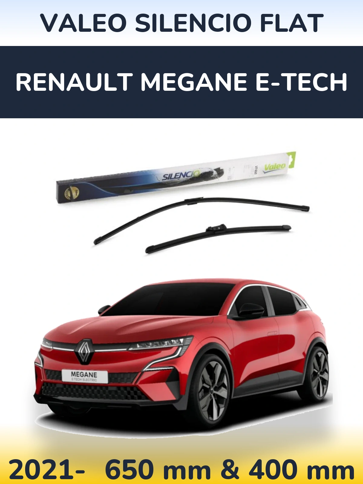 Front wiper blade set Valeo Silencio Flat 650 & 400 mm for Renault Megane E-Tech 2021-2026