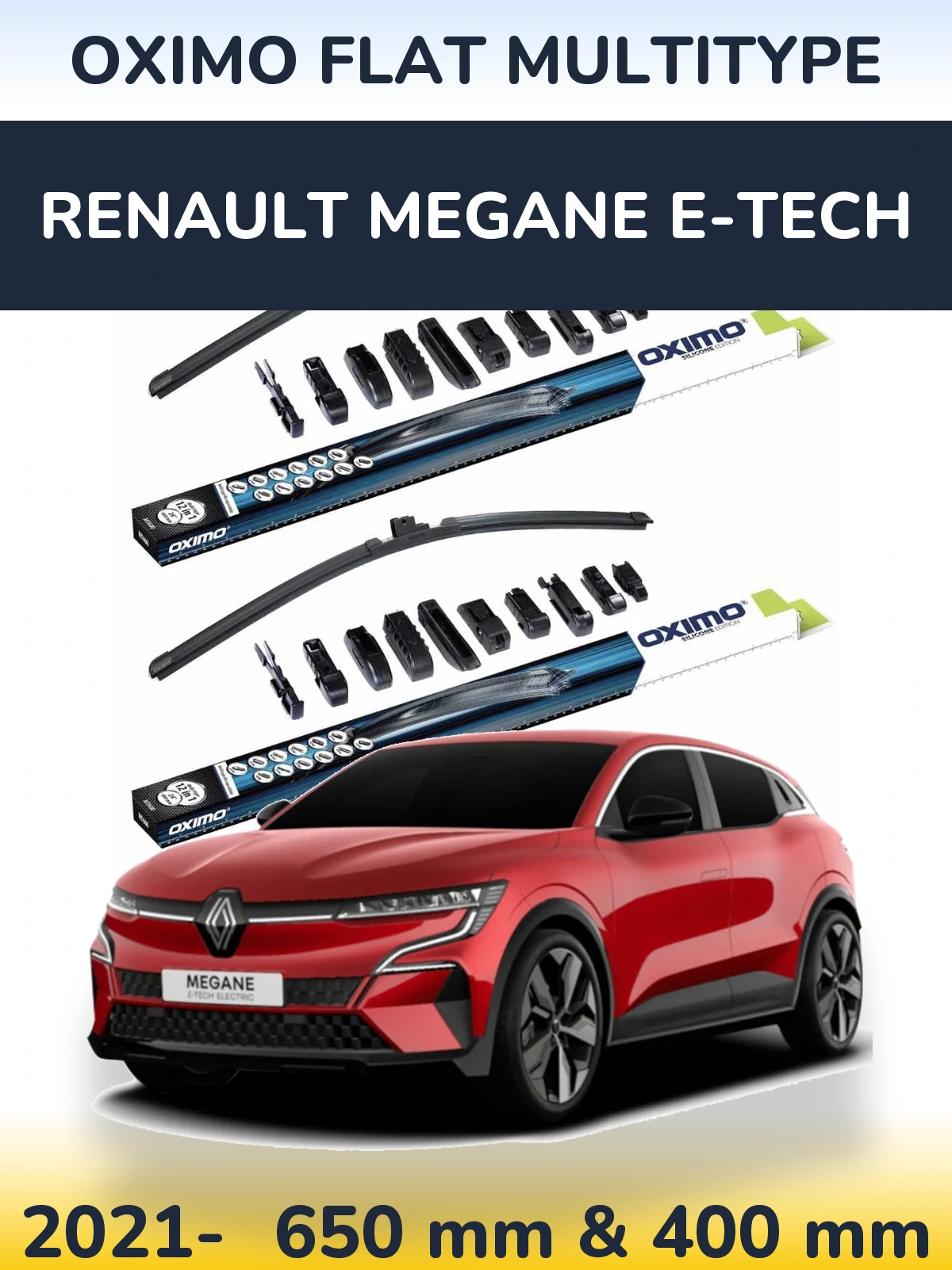 Front wiper blade set Oximo Flat MultiTypee 650 & 400 мм for Renault Megane E-Tech 2021-2026