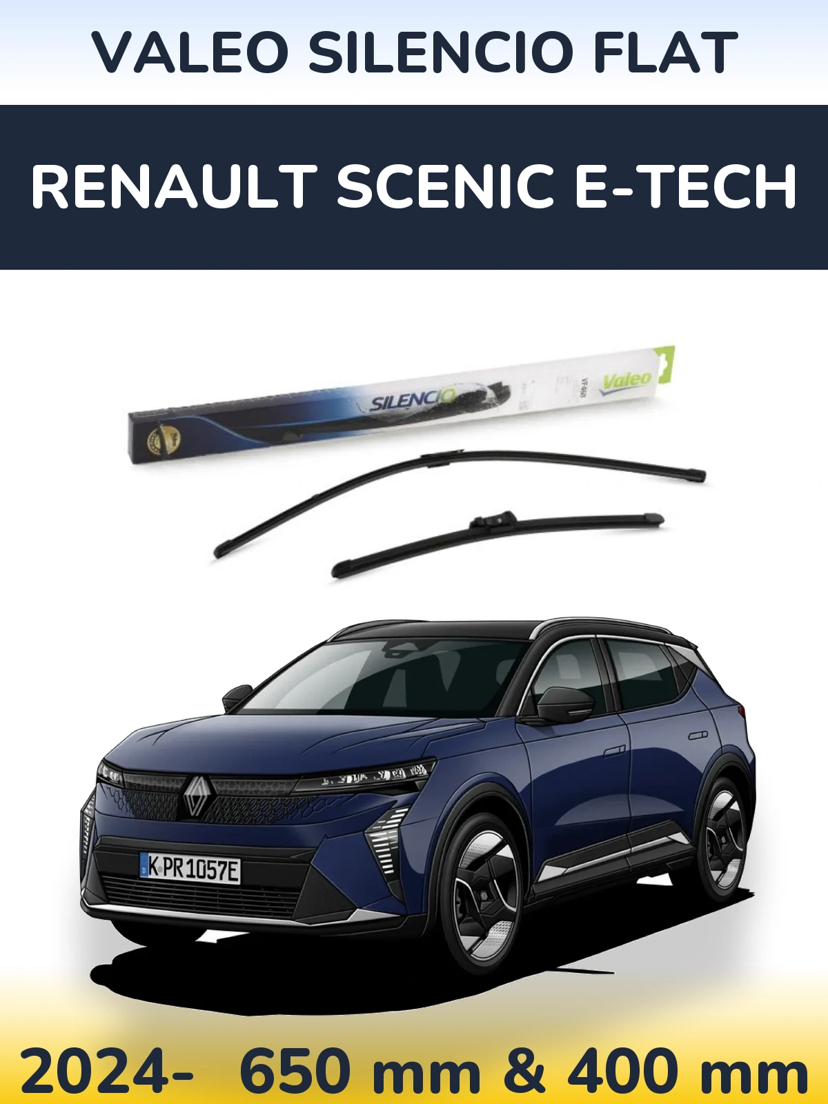 Komplet przednich wycieraczek Valeo Silencio Flat 650 & 400 mm do Renault Scenic E-Tech 2024-2026