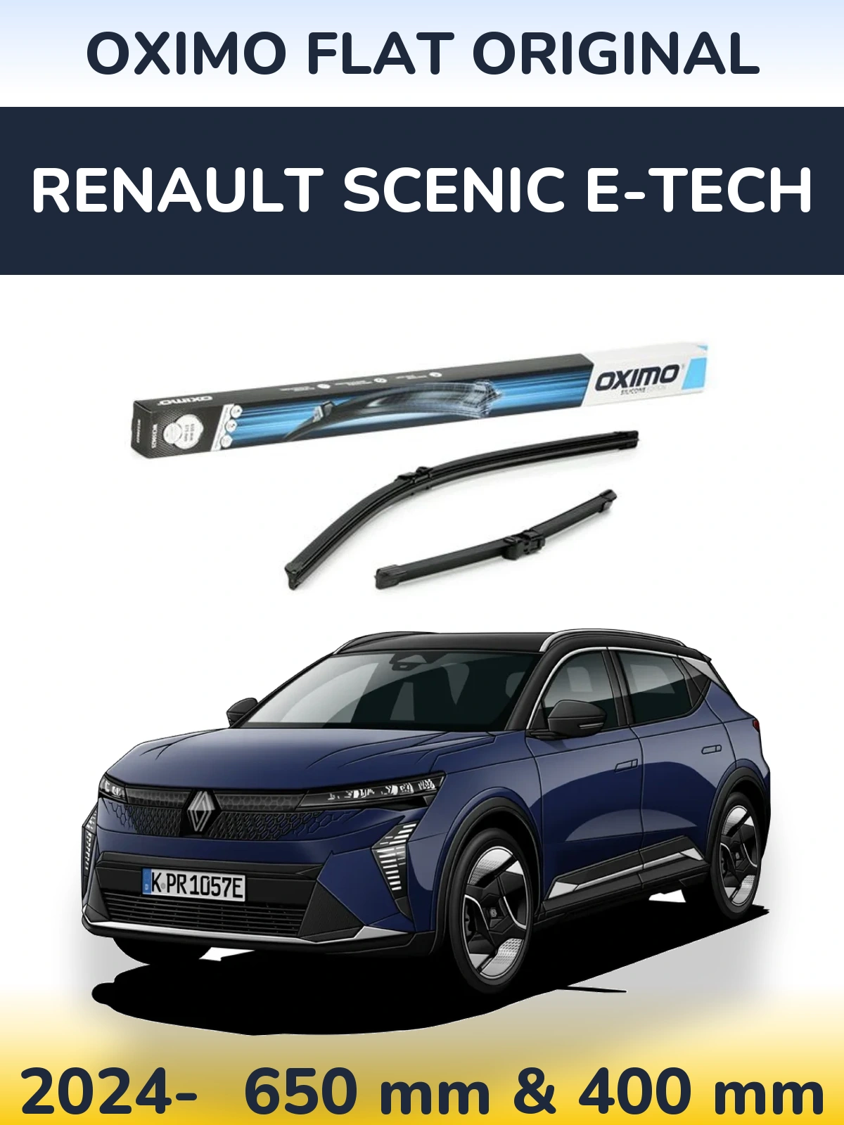 Front wiper blade set Oximo Flat Original 650 & 375 мм for Renault Scenic E-Tech 2024-2026