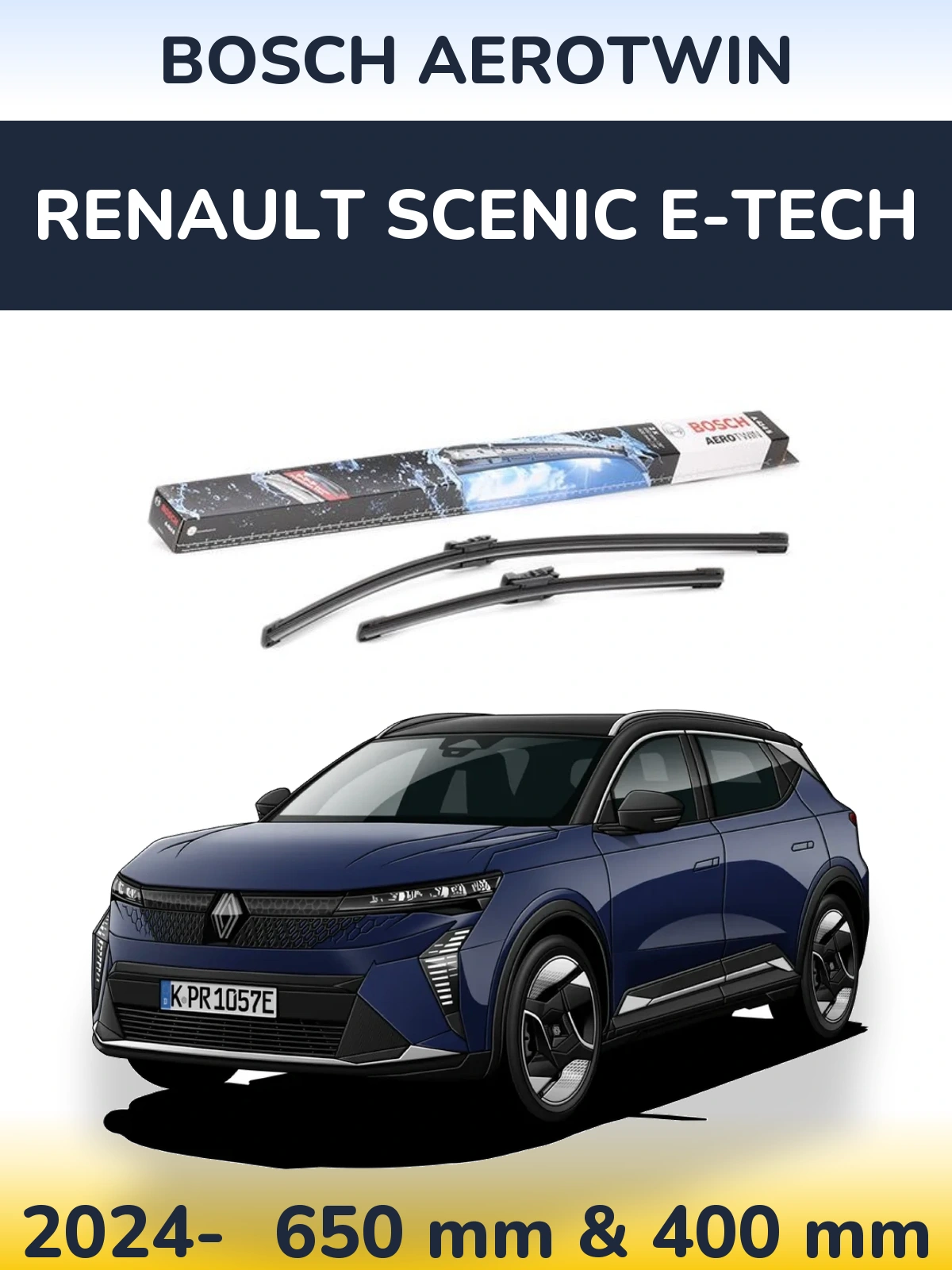 Front wiper blade set BOSCH AeroTwin 650 & 400 мм for Renault Scenic E-Tech 2024-2026