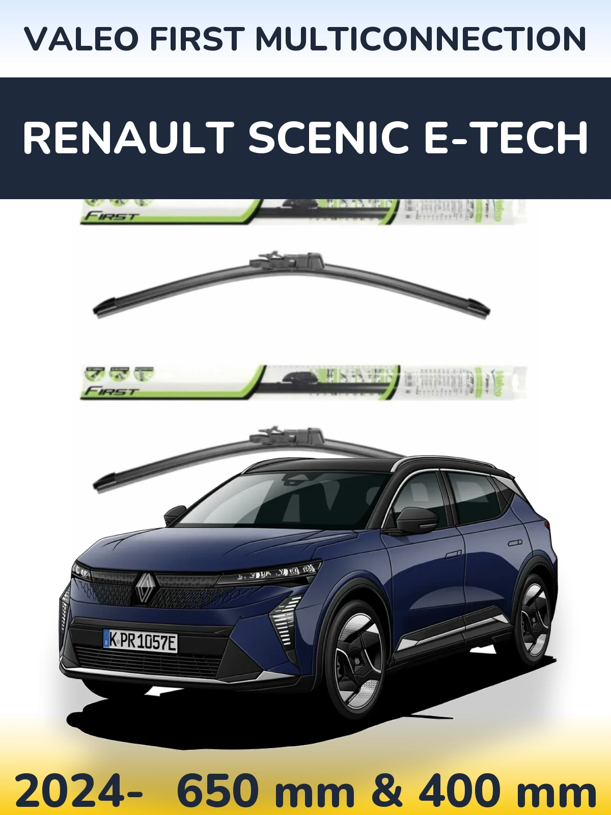 Front wiper blade set Valeo First MultiConnection 650 & 400 mm for Renault Scenic E-Tech 2024-2026