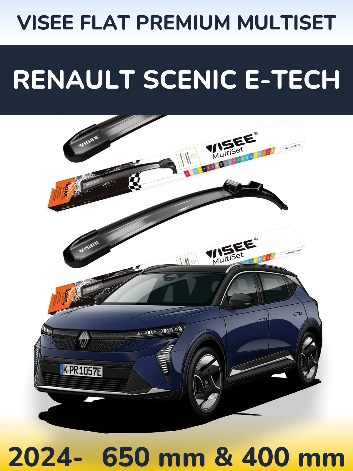 Front wiper blade set VISEE FLAT PREMIUM MultiSet 650 & 400 mm for Renault Scenic E-Tech 2024-2026