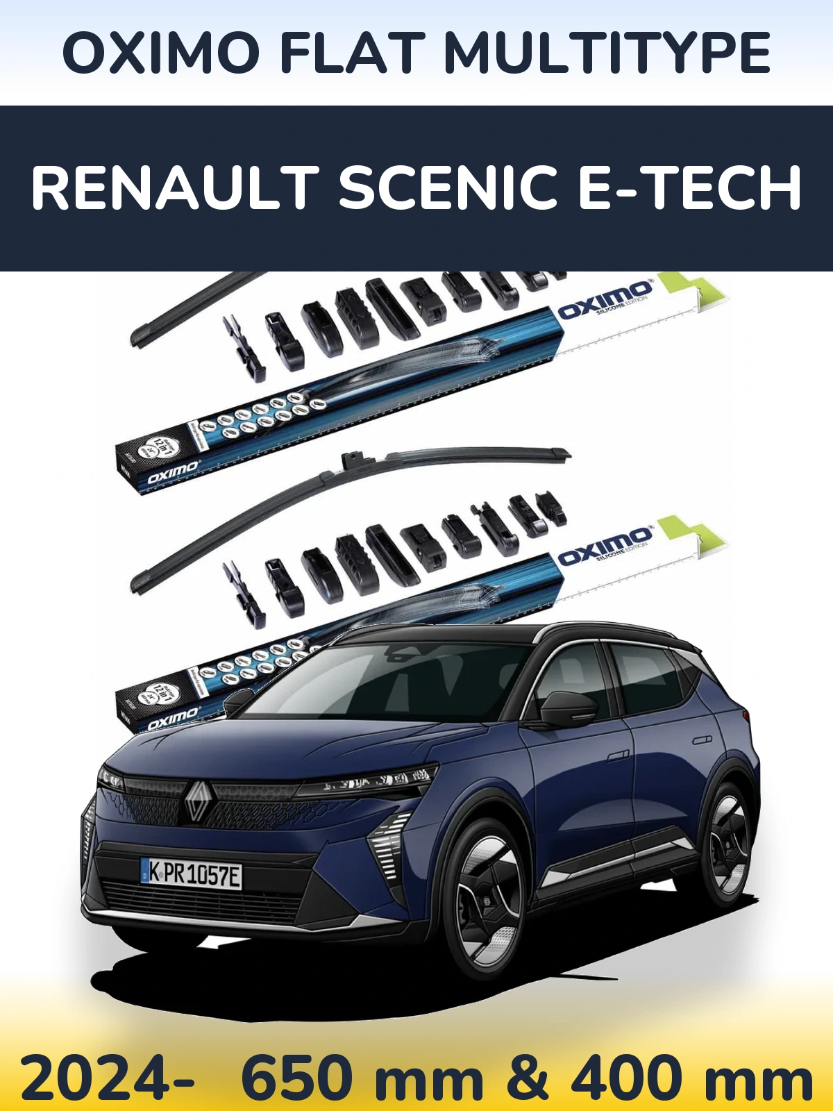 Front wiper blade set Oximo Flat MultiTypee 650 & 400 мм for Renault Scenic E-Tech 2024-2026