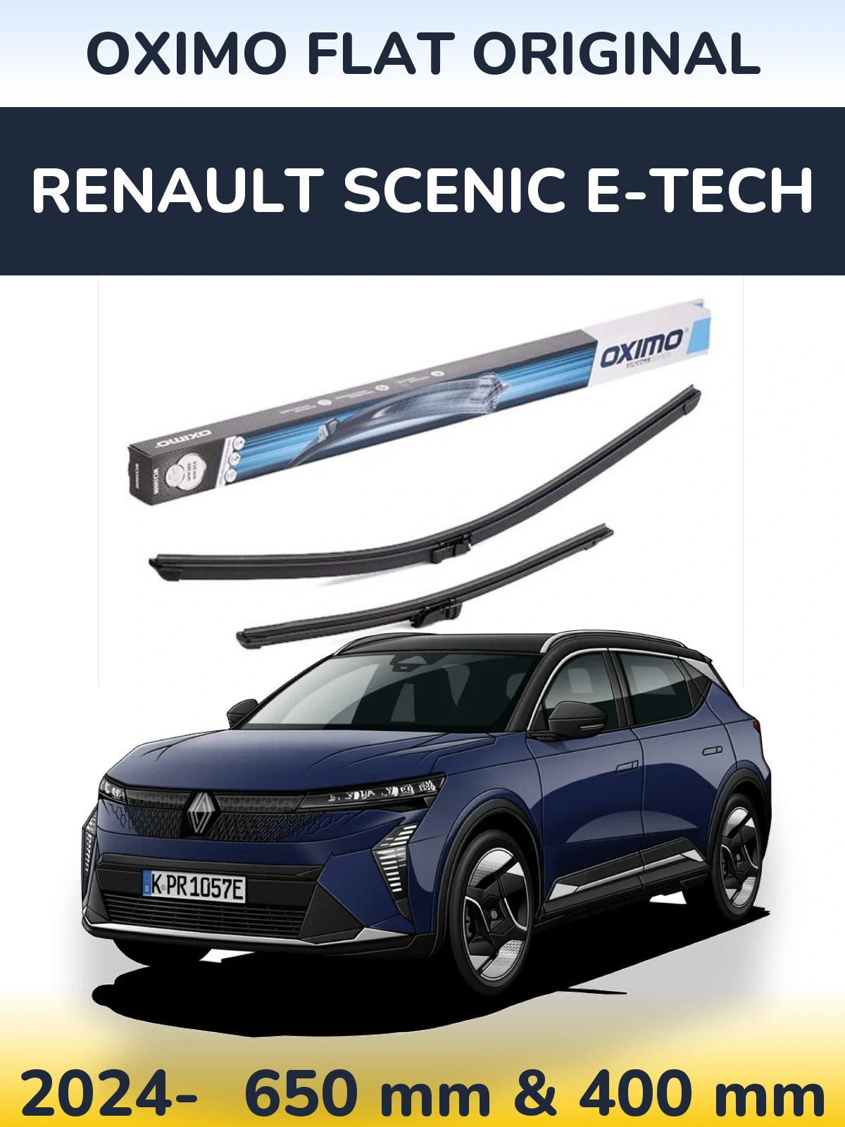 Front wiper blade set Oximo Flat Original 650 & 400 мм for Renault Scenic E-Tech 2024-2026