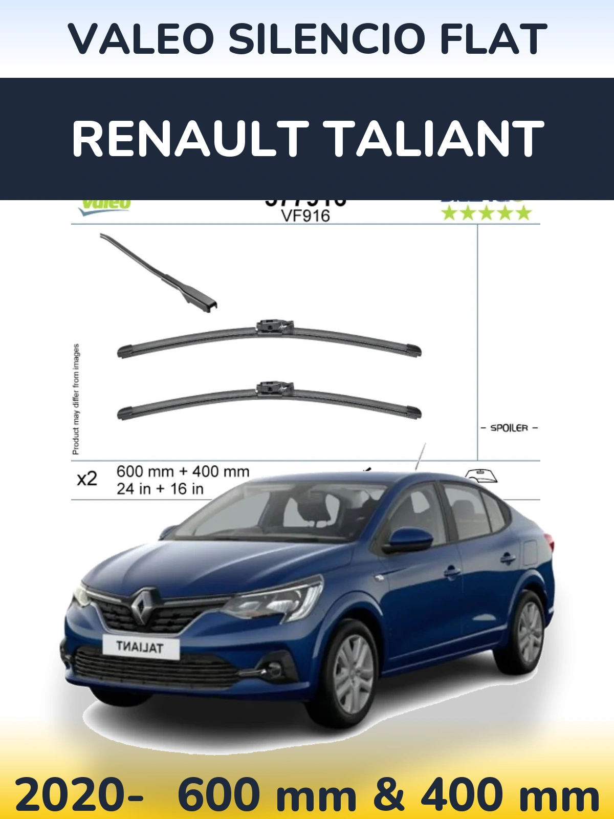 Комплект передних дворников Valeo Silencio Flat 600 & 400 мм для Renault Taliant 2020-2026