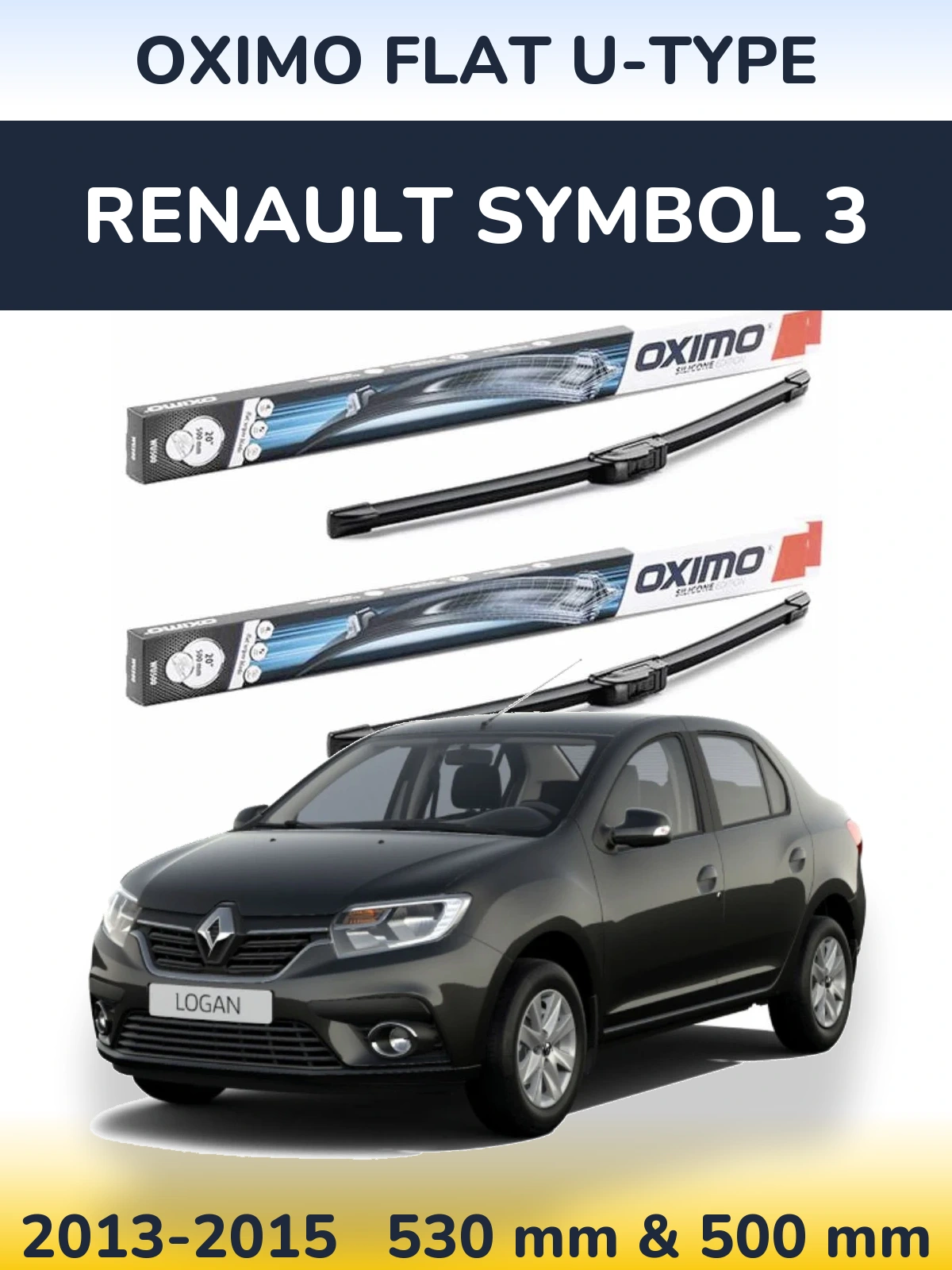 Front wiper blade set Oximo Flat U-type 530 & 500 мм for Renault Symbol 3 2013-2015