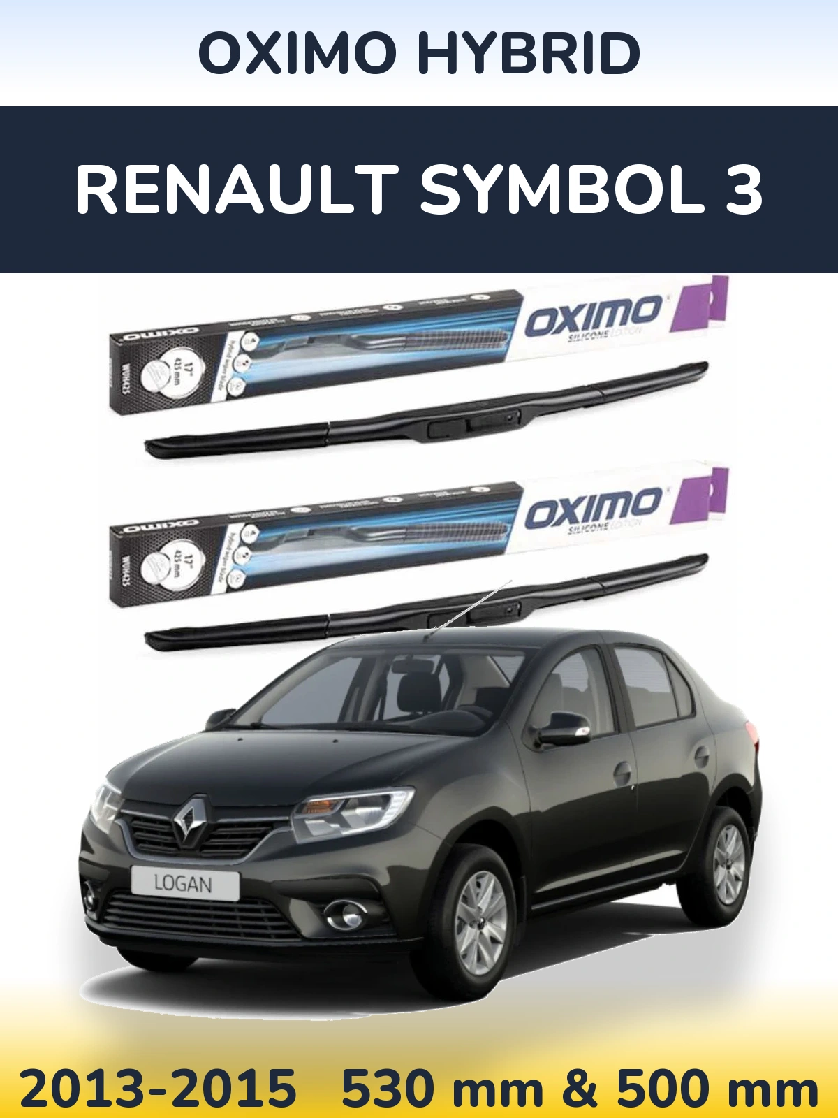 Front wiper blade set Oximo Hybrid 530 & 500 мм for Renault Symbol 3 2013-2015
