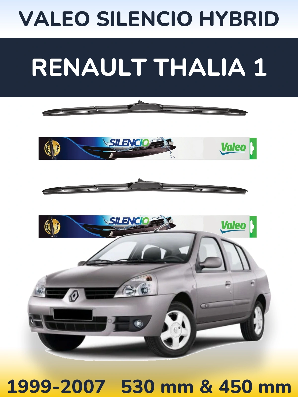Комплект передніх щіток Valeo Silencio Hybrid 530 & 450 мм для Renault Thalia 1 1999-2007