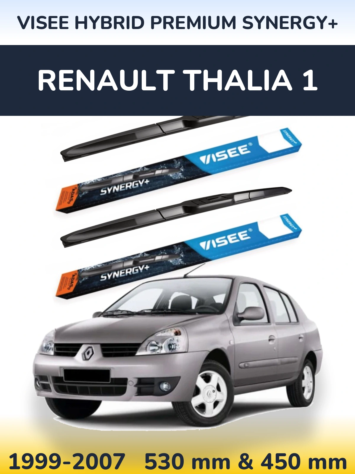 Komplet przednich wycieraczek VISEE HYBRID PREMIUM SYNERGY+ 530 & 450 mm do Renault Thalia 1 1999-2007