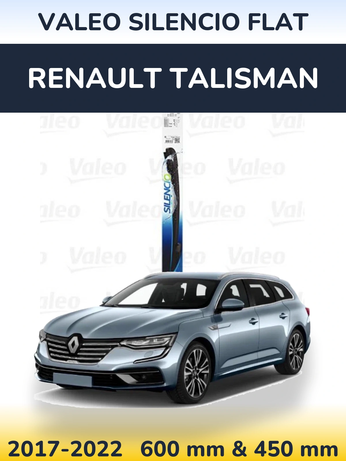 Front wiper blade set Valeo Silencio Flat 600 & 450 mm for Renault Talisman 2017-2022