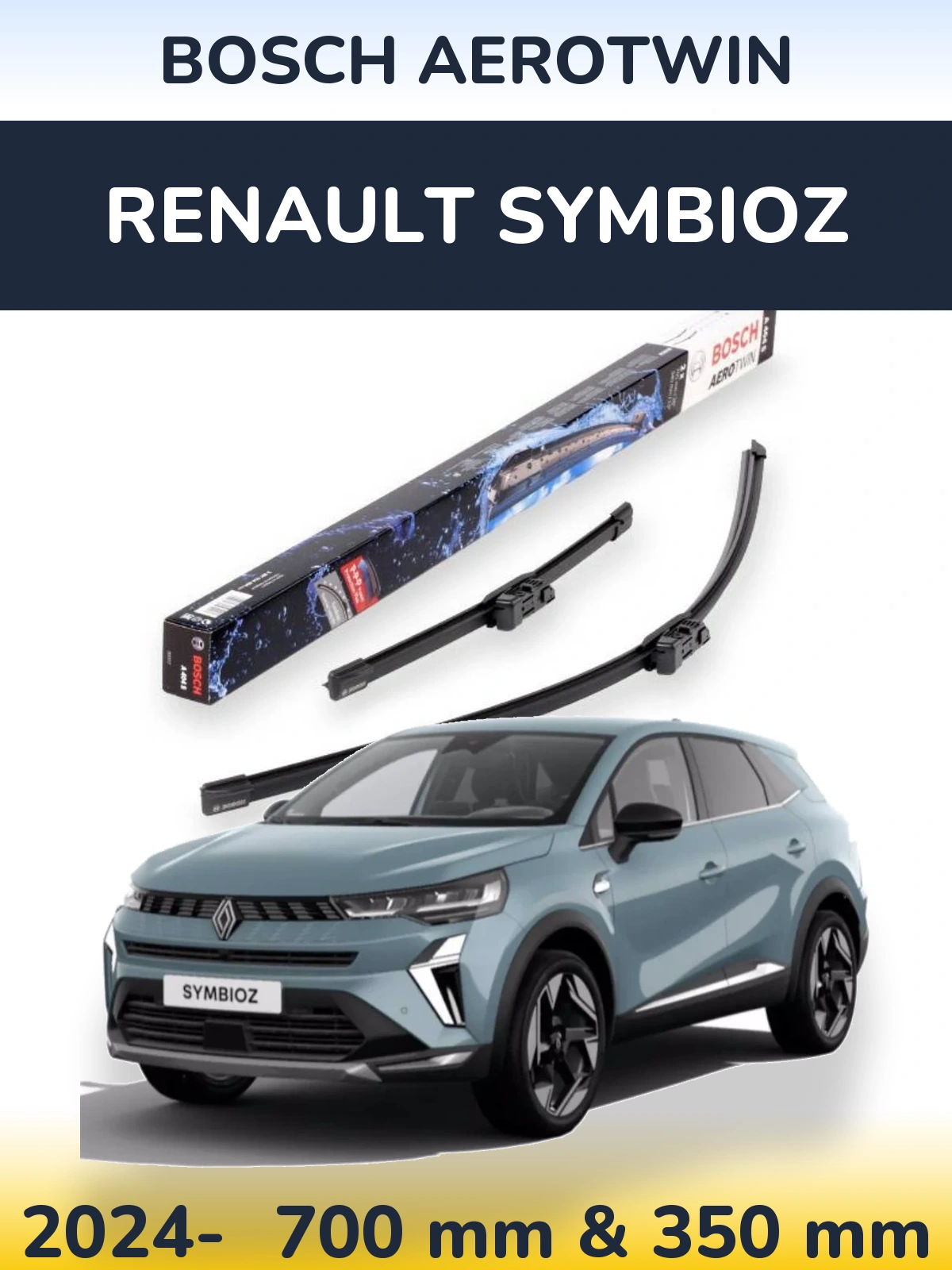 Front wiper blade set BOSCH AeroTwin 700 & 350 мм for Renault Symbioz 2024-2026