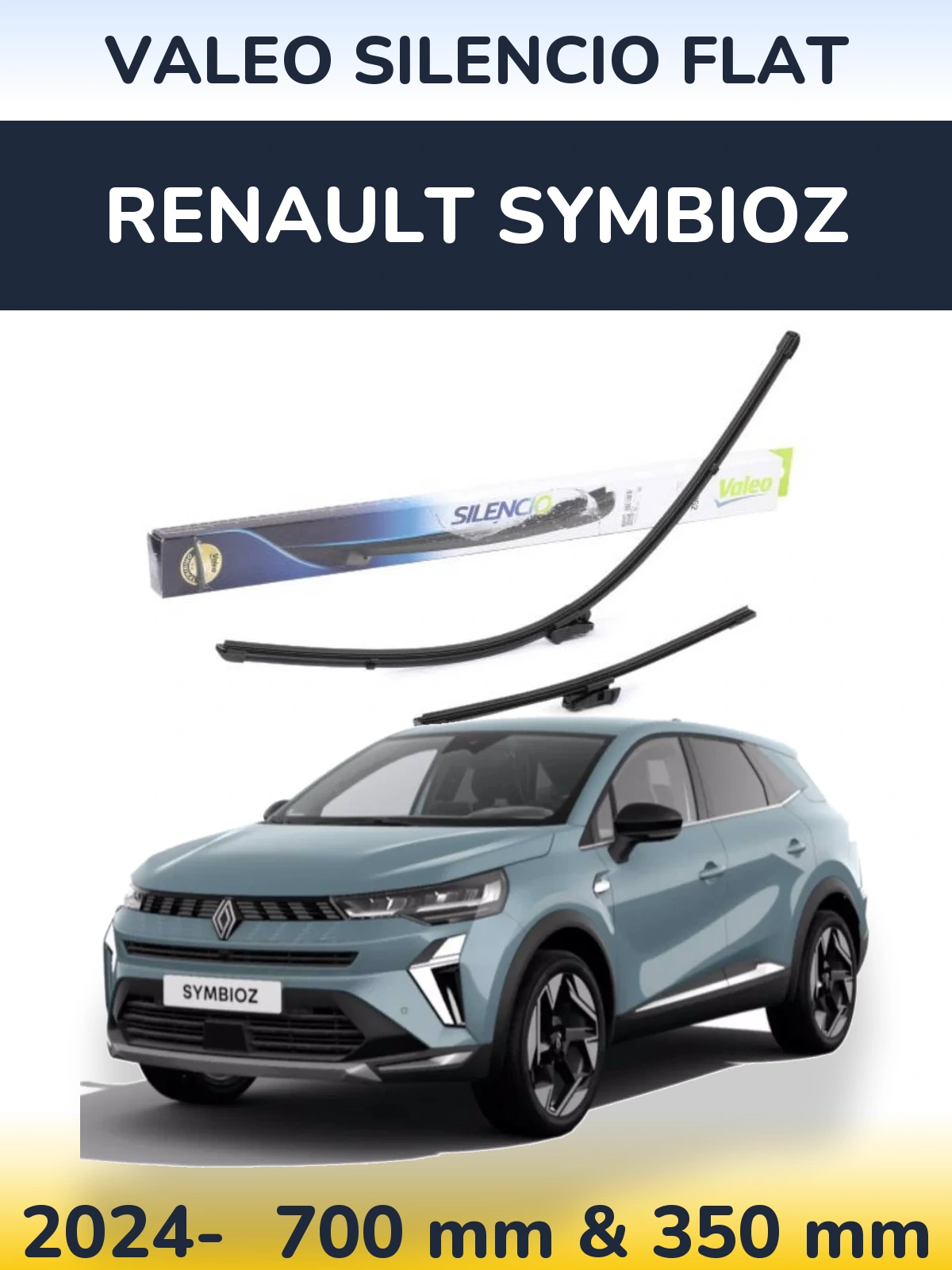 Front wiper blade set Valeo Silencio Flat 700 & 350 mm for Renault Symbioz 2024-2026