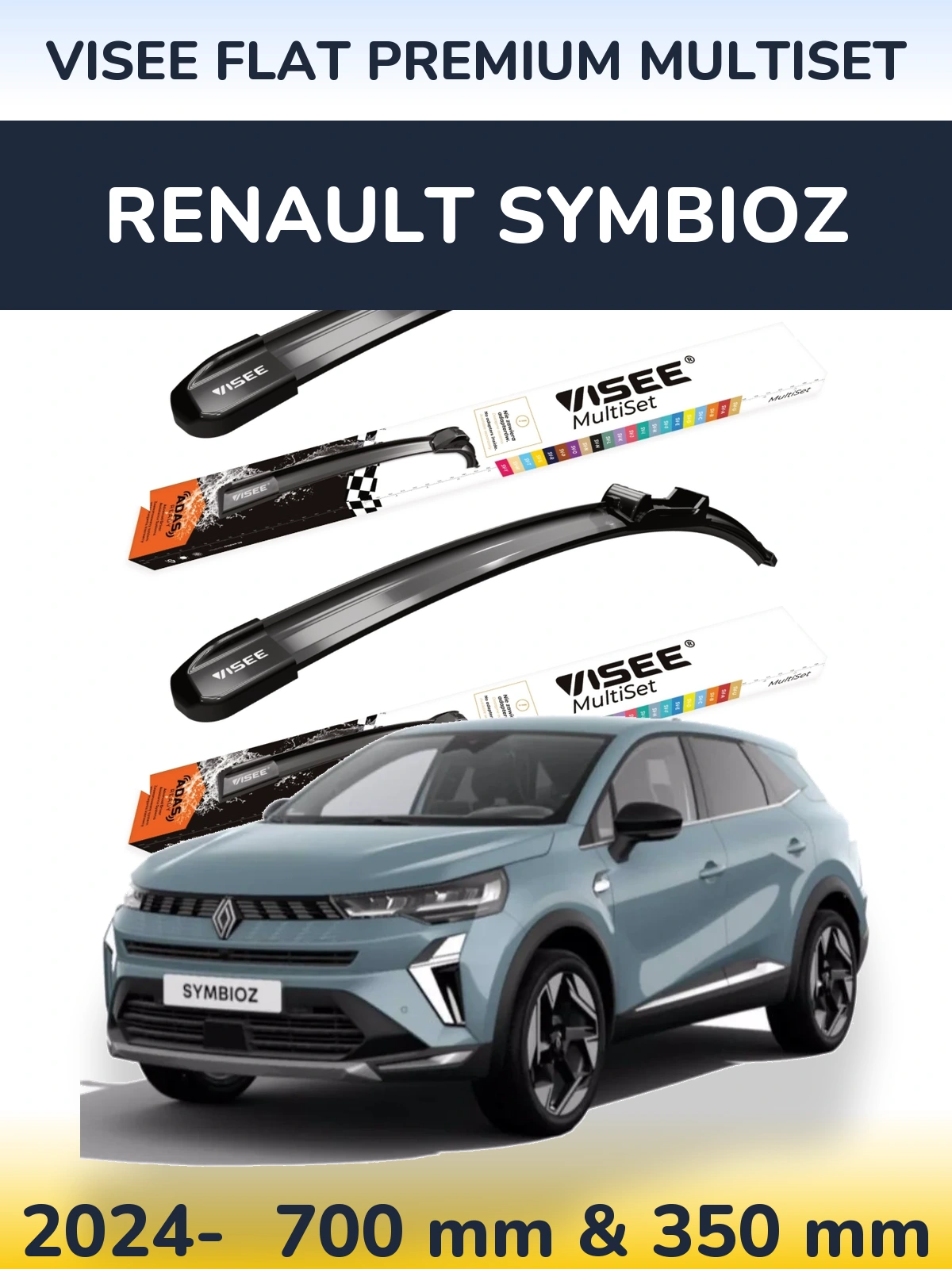 Front wiper blade set VISEE FLAT PREMIUM MultiSet 700 & 350 мм for Renault Symbioz 2024-2026